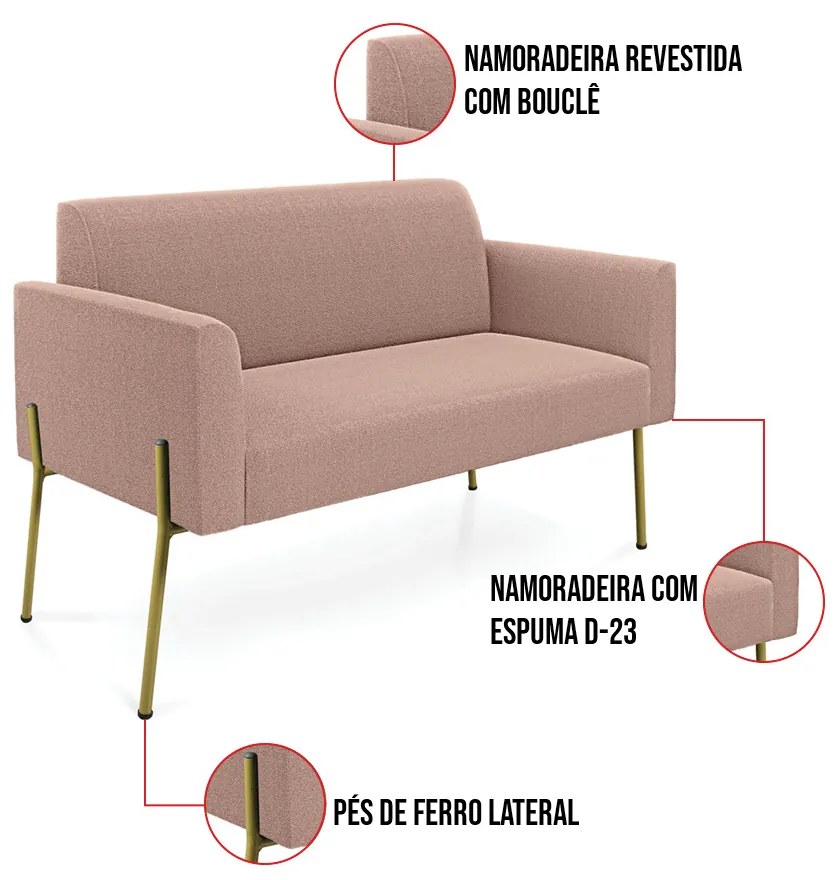 Namoradeira e 2 Poltronas Pé Ferro Dourado Marisa Bouclê D03 - D'Rossi - Rose