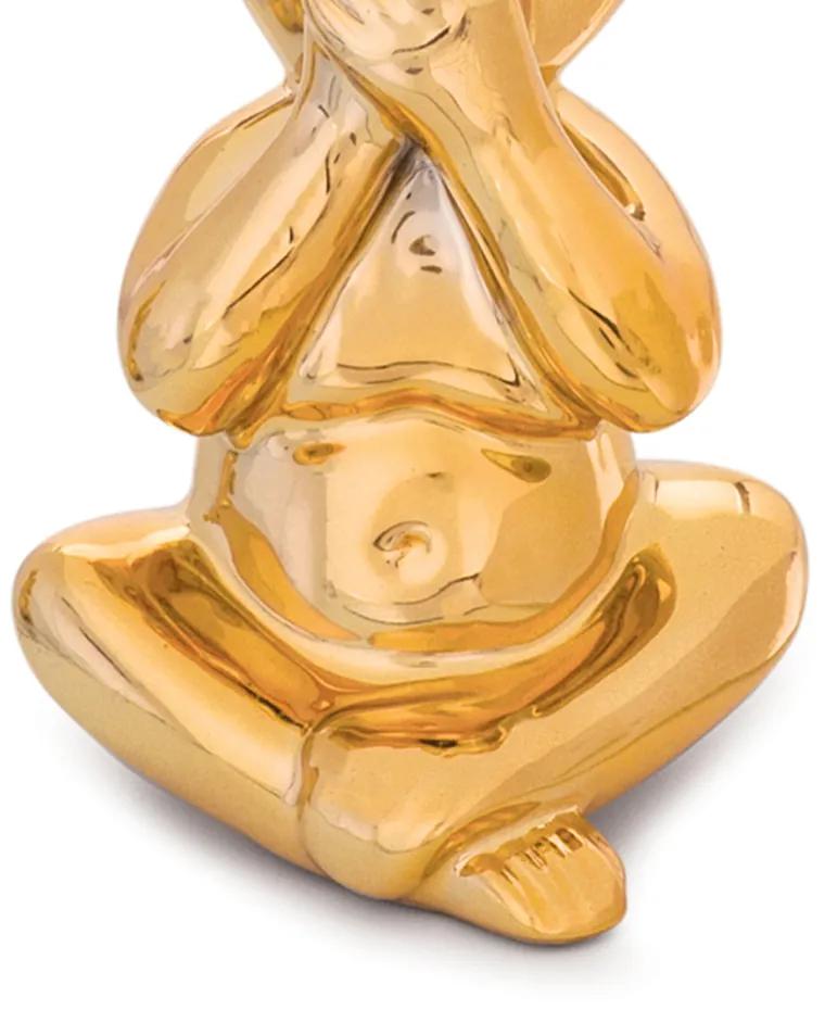 Enfeite Decorativo Macaco Não Falo Cerâmica Dourado 12,5 cm M02 - D'Rossi