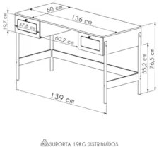 Mesa Escrivaninha Home Office Pés Madeira Arlo A10 Hanover - Mpozenato