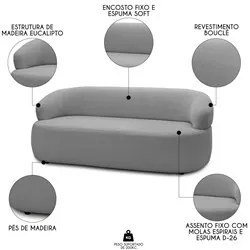 Sofá 2 Lugares Living Orgânico Sala de Estar 140cm Conka F05 Bouclê Ci