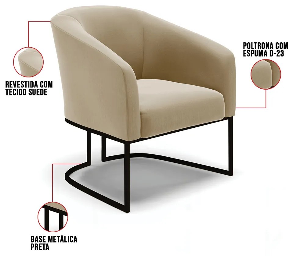 Cadeira Sala de Jantar Base Industrial Preto kit 2 Stella Suede D03 - D'Rossi - Marrom Rato