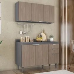 Armário de Cozinha Com Tampo CP01 120cm Pérola Grafite/Freijó Z34 - Mp