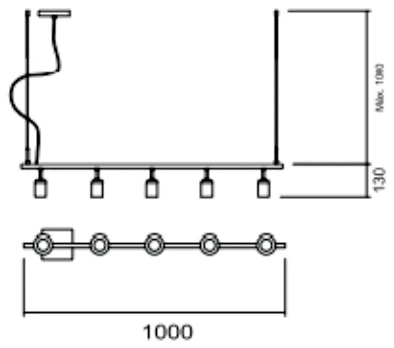 Pendente Branch S/ Globos 100Cm 5L E27 | Usina 16553/5 (CB-M - Cobre Metálico)