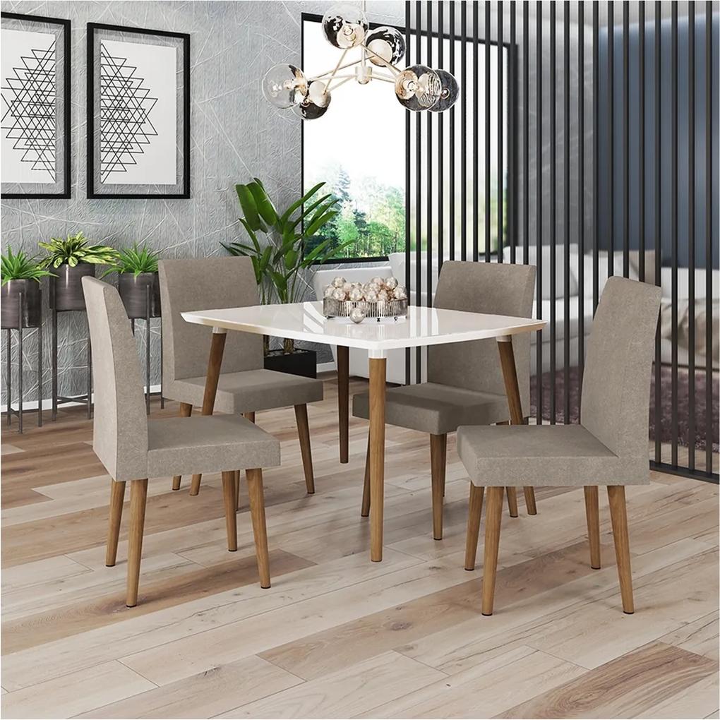 Mesa De Jantar Ágata White com 4 Cadeiras Jade Pena Caramelo – RV Móveis
