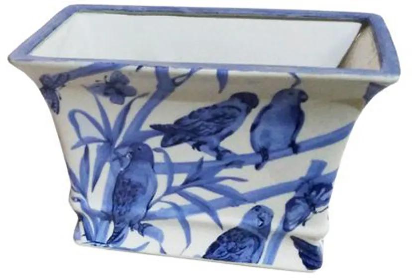 Vaso em Cerâmica Pássaros Azuis 17 cm x 26 cm x 18 cm