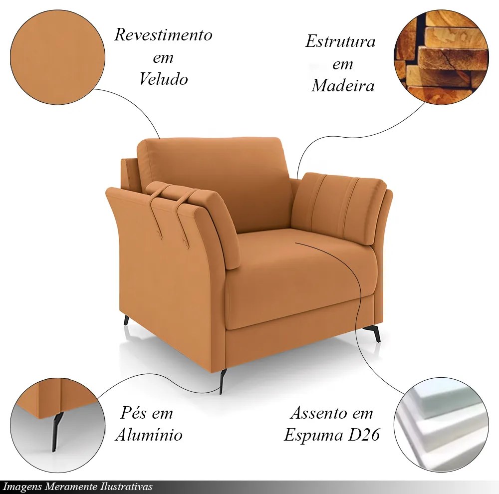 Kit 2 Poltronas Decorativas Violet Pés em Alumínio Preto Veludo Terracota G45 - Gran Belo