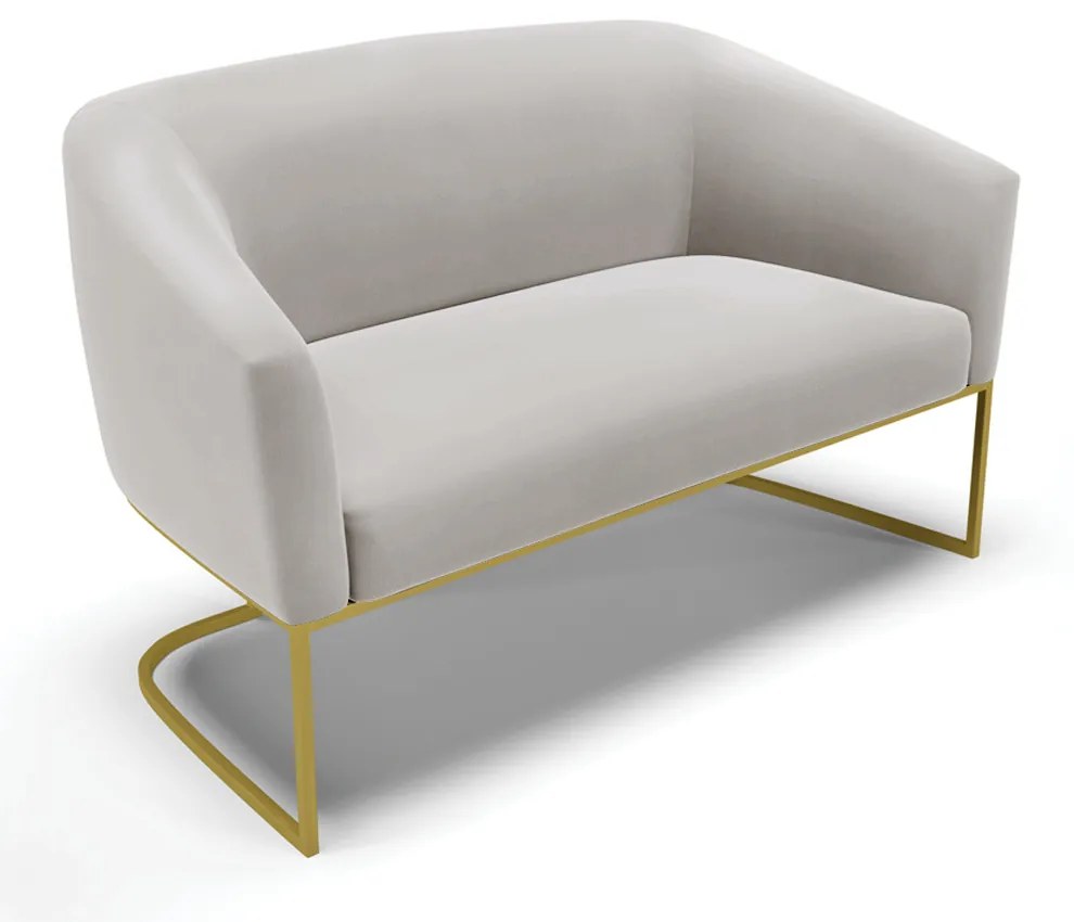 Sofá 2 Lugares Namoradeira Industrial Dourado Stella Veludo D03 - D'Rossi - Cinza