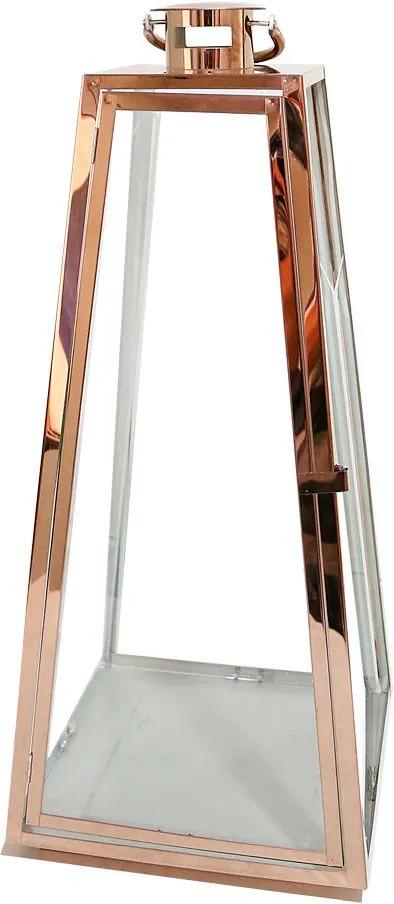 Lanterna Decorativa China Alumino e Vidro Trapézio com Alça Rose D28cm x A66cm