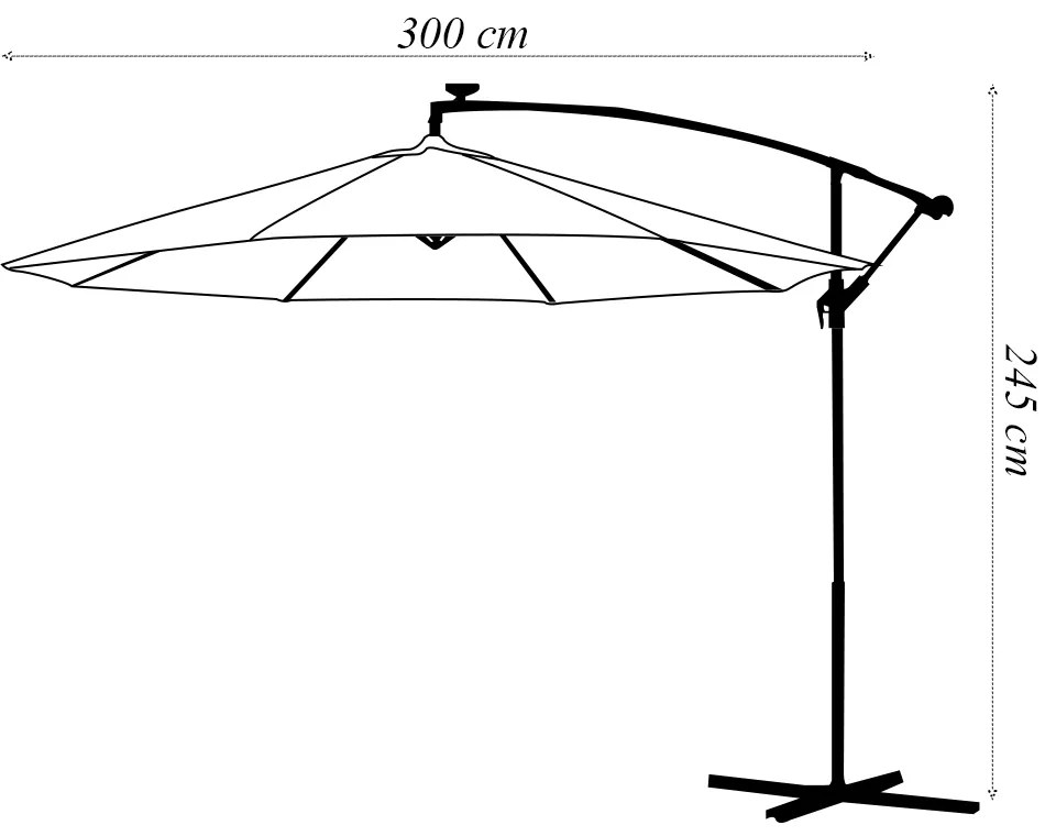 Ombrelone Externo Cobertura Retrátil 300cm Estrutura em Aço c/LED Azul Marinho G31 - Gran Belo