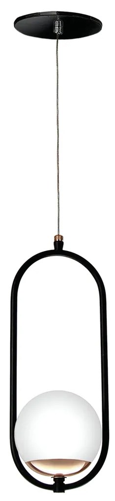 Pendente Oval C/ Globo 15X12X37Cm Metal E Vidro 1 X G9 Globo Ø12Cm|Old... (PRETO / CROMADO, FOSCO)