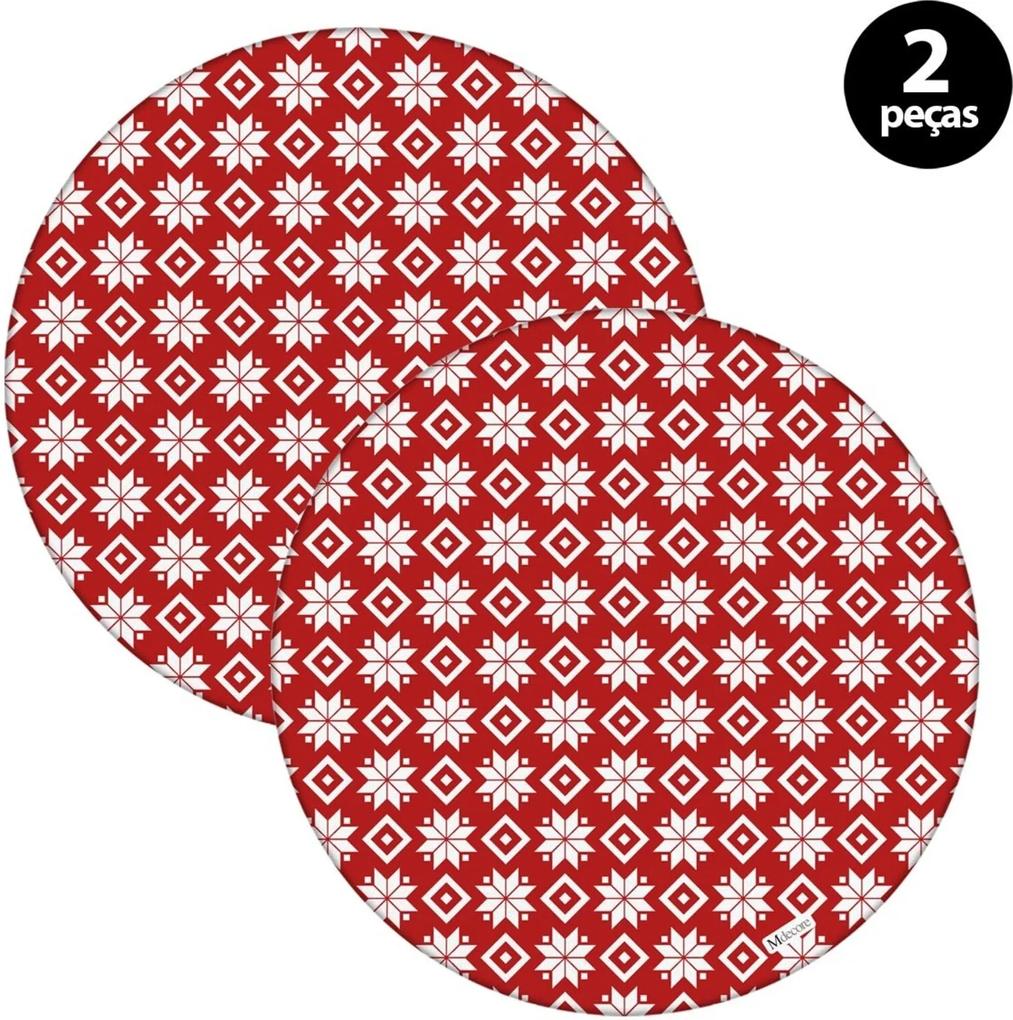 Capa para Sousplat Mdecore Natal Flocos de Neve Vermelho 2pçs