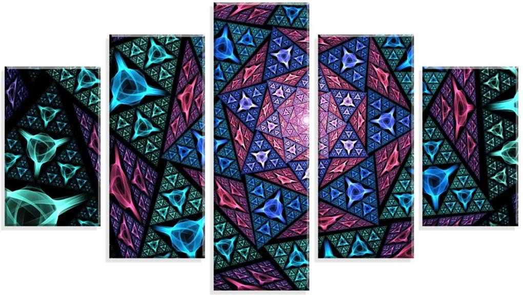 Conjunto de 5 Telas Wevans em Canvas 90x160 Asbtrato Vidral Colorido