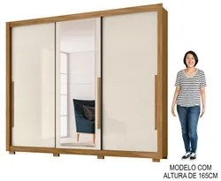 Guarda Roupa Casal 3 Portas de Correr e Espelho 270cm Monet M07 Freijó