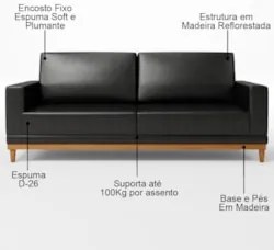 Sofá 2 Lugares 145cm Living Sala de Estar Kayrós D05 Sintético Preto -