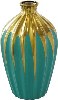Vaso Decorativo Médio em Porcelana Verde e Dourado