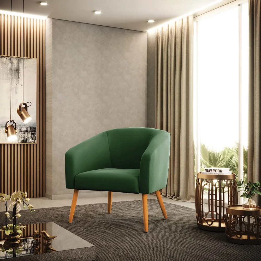 Poltrona Decorativa Pé Palito Castanho kit 2 Stella Suede D03 - D'Rossi - Verde