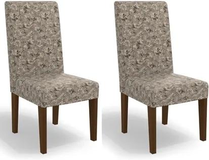 Kit 2 Cadeiras CAD110 para Sala de Jantar Walnut/Flores Marrom - Kappesberg