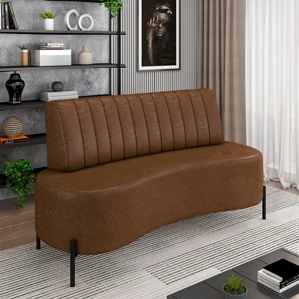 Sofá Living Decorativo 2 Lugares 1,60M Katara Pés de Ferro PU Marrom G33 - Gran Belo