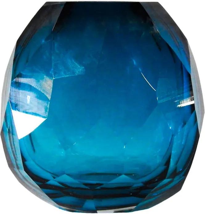 Vaso Decorativo em Vidro na Cor Azul - 17x16x13cm