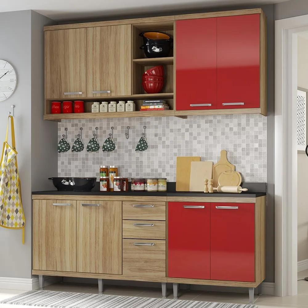 Cozinha Compacta 8 Portas Sicília Com Tampo 5819 Vermelho/Argila - Multimóveis