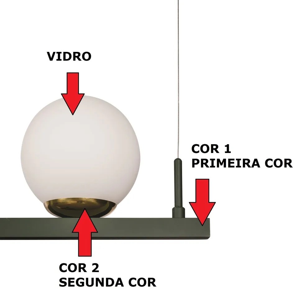 Pendente Zig 110X30Cm 4Xg9 / Cabo Aço Chumbador + Cabo Rayon / Globo Ø... (PT / DR-PV - Preto Texturizado / Dourado Brilho Polido Verniz, FOSCO)