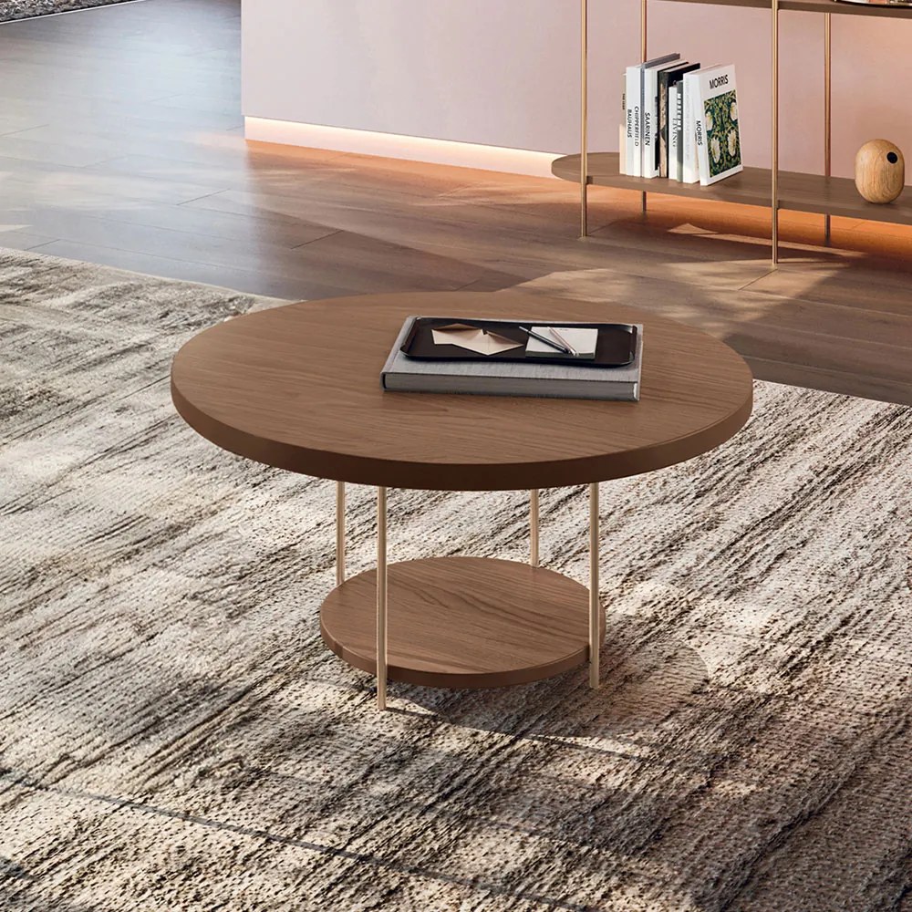 Mesa de Centro Sky Sala de Estar com Tampo MDF Pés em Aço Castanho G26 - Hb Móveis