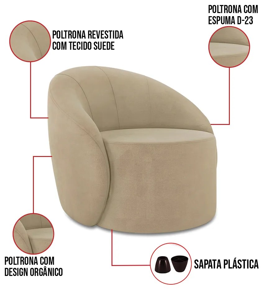 Poltrona Decorativa Orgânica Lua Suede D03 - D'Rossi - Marrom Rato