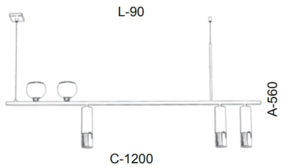 Pendente Retangular Tubo 120X09X56Cm Metal 05Xmr11 |Old Artisan Pd-552... (BRANCO / COBRE BRILHO)