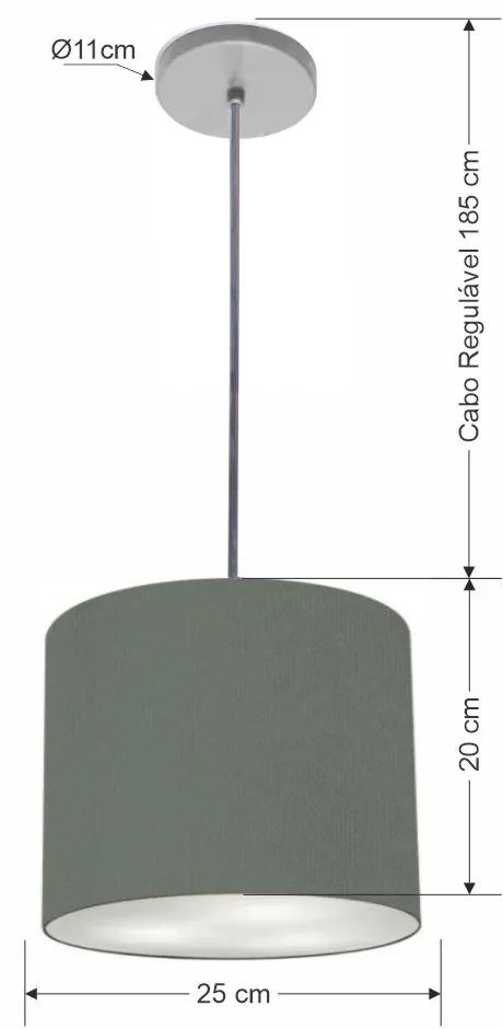Luminária Pendente Vivare Free Lux Md-4107 Cúpula em Tecido - Cinza-Escuro - Canopla cinza e fio transparente
