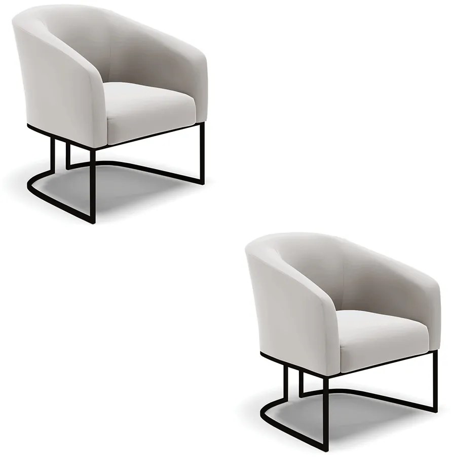 Poltrona Decorativa Industrial Preto Kit 2 Stella Veludo Cinza D03 - D'Rossi