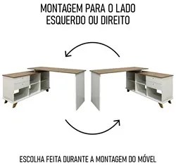 Mesa Escrivaninha em L Golden e Armário Alto 2 Portas Tok A06 Olmo/Bra