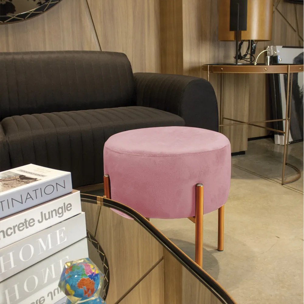 Puff Banqueta Decorativo Industrial Cobre Kit 2 Iron Suede D03 - D'Rossi - Rose