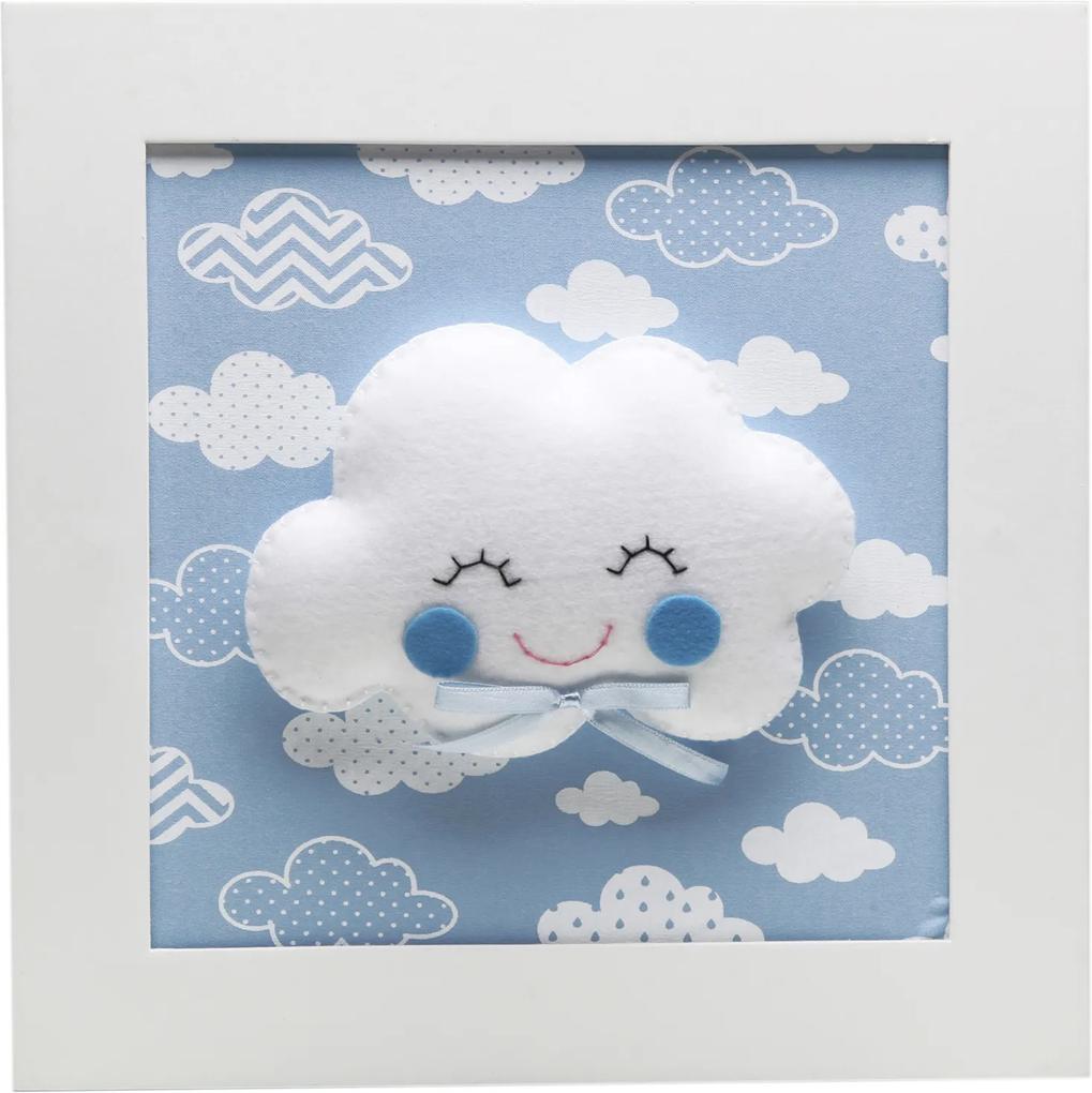 Quadro Decorativo Nuvem Com Carinha Bebê Infantil Potinho de Mel Azul