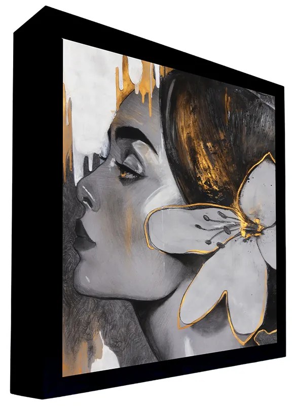 Quadro Decorativo 100x70 cm Mulher 016 com Moldura Laqueada Preto G64 - Gran Belo