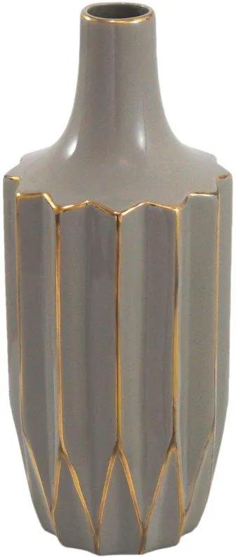 Vaso Decorativo Marrom Claro com Detalhes em Dourado - 35x10x10cm