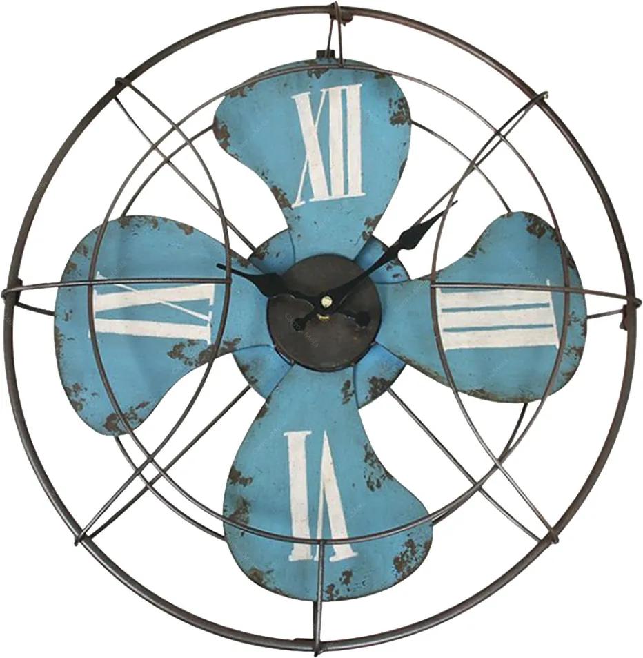 Relógio Ventilador de Parede c/ Números Romanos e Shabby Chic Azul