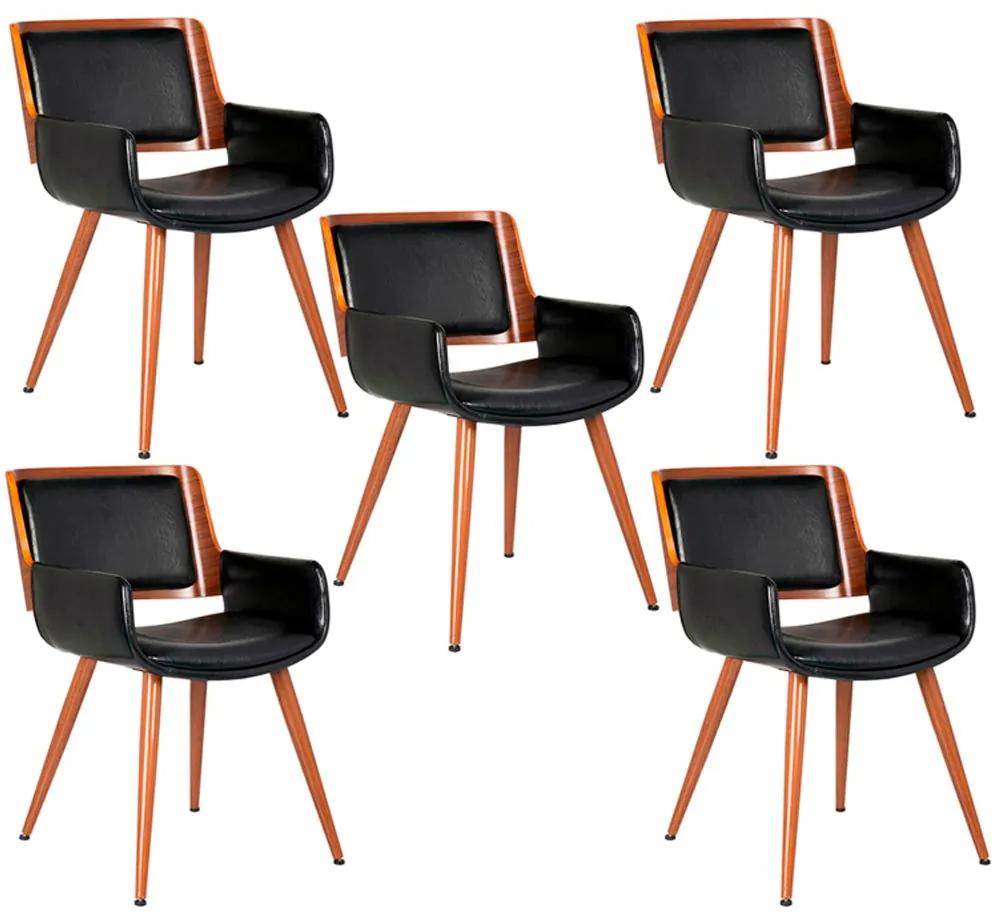 Kit 05 Cadeiras Decorativas de Escritório Recepção Fixa Maltra PU Preto - Gran Belo