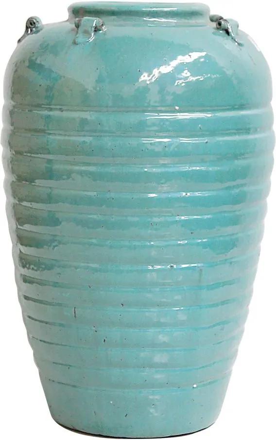 Vaso Vietnamita Cerâmica Importado Com Alça Egito Aqua D44cm x A70cm