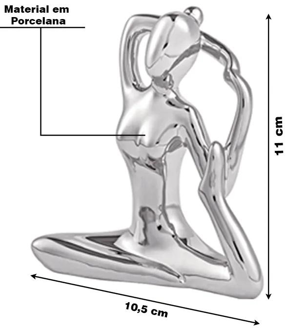 Escultura Decorativa de Yoga em Porcelana 3 Prata G39 - Gran Belo