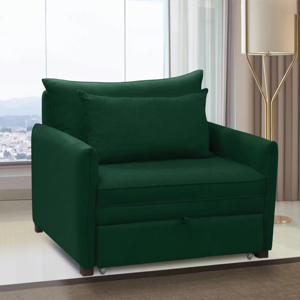 Poltrona Cama Retrátil Solteiro com Rodízio Cloe Bouclê E03 - D'Rossi - Verde