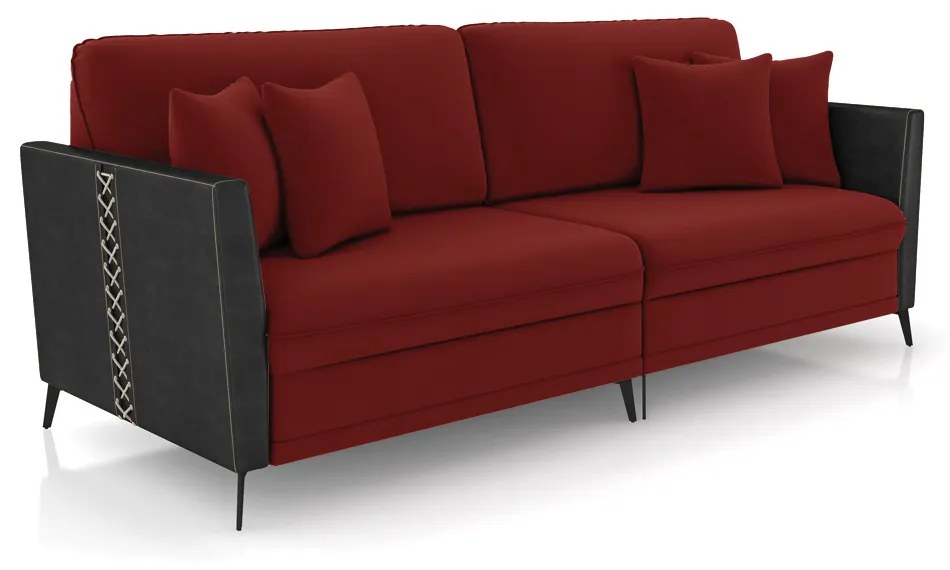 Sofá 3 Lugares Living 222cm Mondaí Sintético Preto/Veludo K01 - D'Rossi - Vermelho