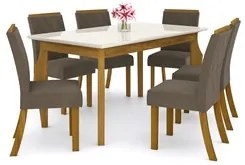 Conjunto Mesa de Jantar Retangular Ghala e 6 Cadeiras Vita Nature/Off