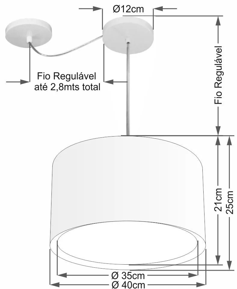Lustre Pendente Cilíndrico Com Desvio de Centro Vivare Md-4305 Cúpula em Tecido 40x25cm - Bivolt