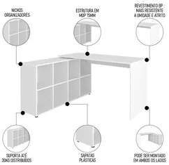 Mesa Escrivaninha em L Eron e Balcão 60cm 2 Portas Look A06 Branco - M