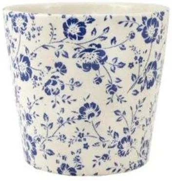 Cachepot Decorativo Em Ceramica Branco E Azul
