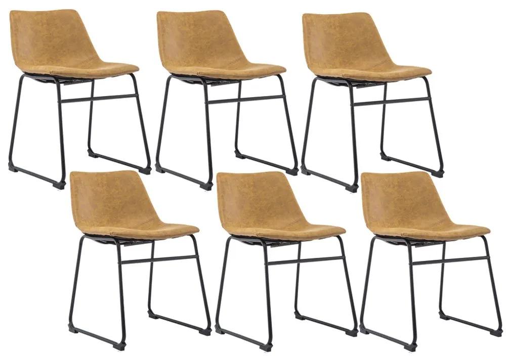 Kit 06 Cadeiras Decorativa Sala de Estar Recepção Fixa Maia PU Sintético Caramelo G56 - Gran Belo