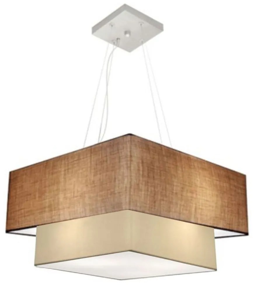 Lustre Pendente Duplo Quadrado Vivare Md-4066 Cúpula em Tecido 50x35cm Palha - Bege - Bivolt