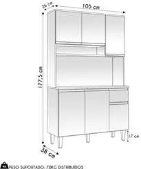 Cozinha Compacta 105cm Com 6 Portas 1 Gaveta Márcia Preto/Amêndoa - AJ