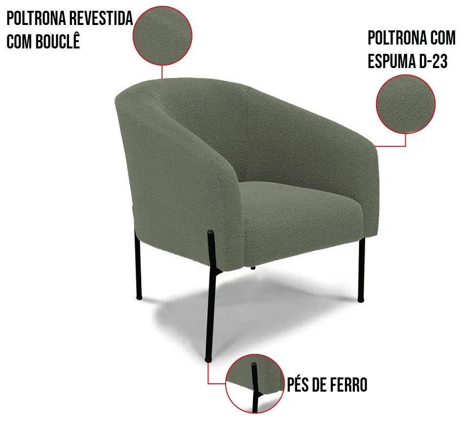 Sofá Namoradeira e 2 Poltronas Pé Ferro Pto Stella Bouclê D03 - D'Rossi - Verde Pistache