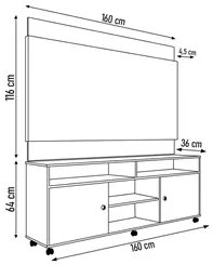Painel para TV 60 Pol Suíça com Rack Bancada Reno Freijó/Cinza Cristal